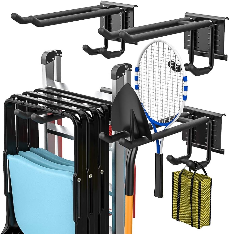 TORACK Garage Double Hooks Heavy Duty Wall Mounted Holds Garden Tools, Ladder, Shovels, Rakes, Hoses, and Power Tools (2 Pack)