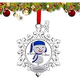 Grandson Christmas Ornament 2025 - Snowflake Xmas Tree Decoration Metal Silver Hanging Rotatable Design Charm Holiday Decorative Pendant Gift Keepsake