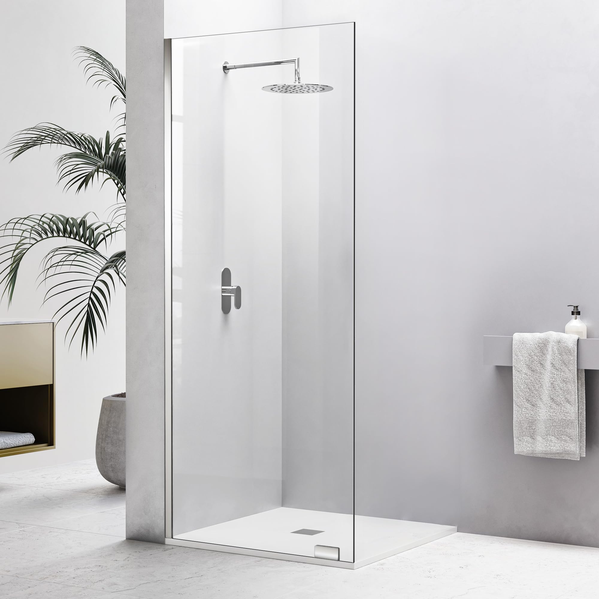 Photo 1 of 48"×74" Fixed Glass Shower Panel, Bathroom Shower Doors 5/16"(8mm) Thick Clear Tempered Glass Panel, Chrome Silver Frameless Shower Door