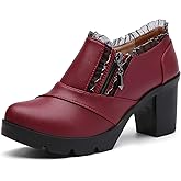 DADAWEN Women's Casual Zipper Lace Platform Mid-Heel Square Toe Oxfords Dress Shoes