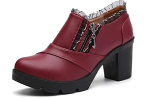 DADAWEN Women's Casual Zipper Lace Platform Mid-Heel Square Toe Oxfords Dress Shoes