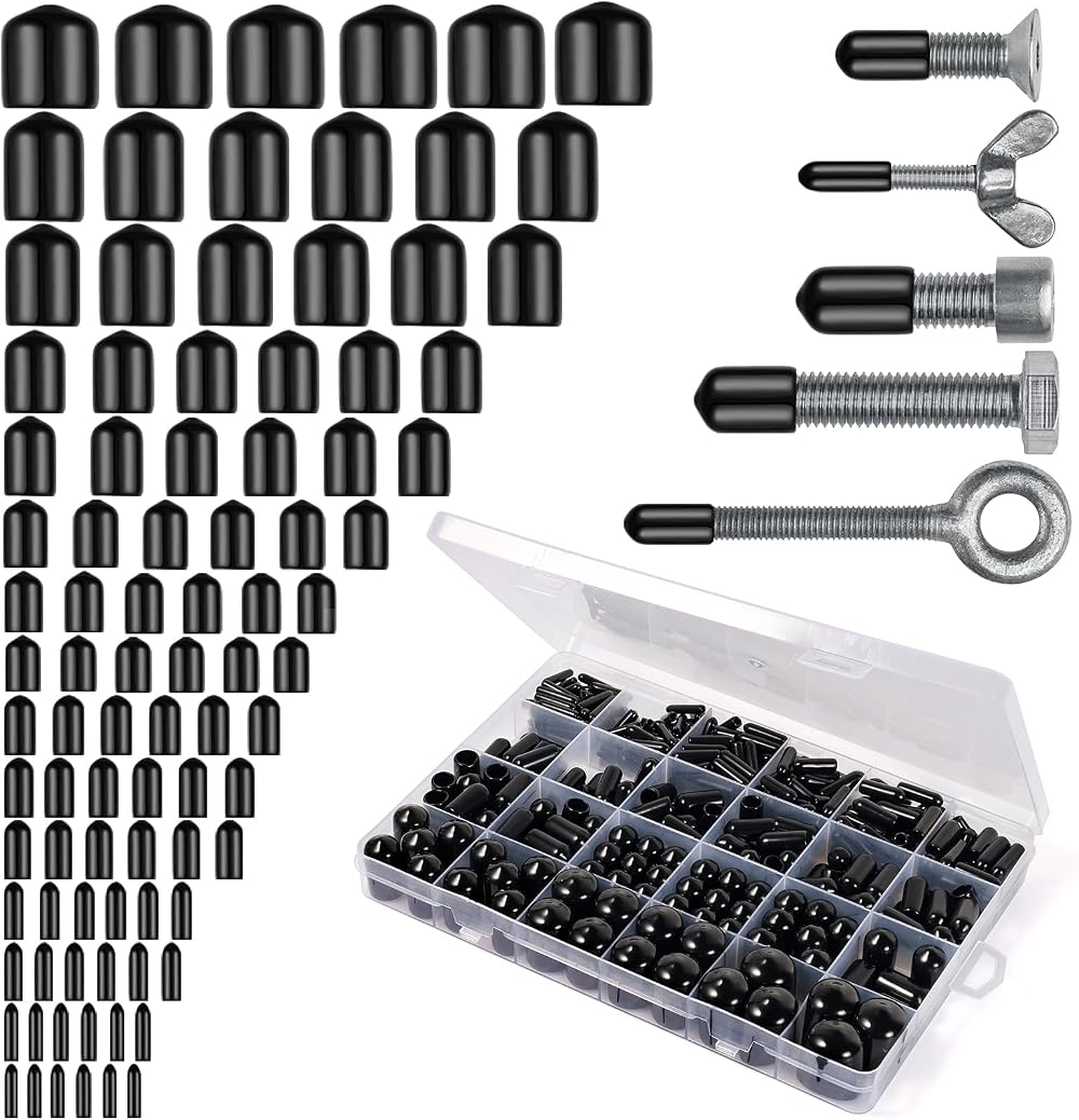 Realure 350Pcs Rubber End Caps 15 Sizes 1.5-15mm PVC Bolt Cover Protectors