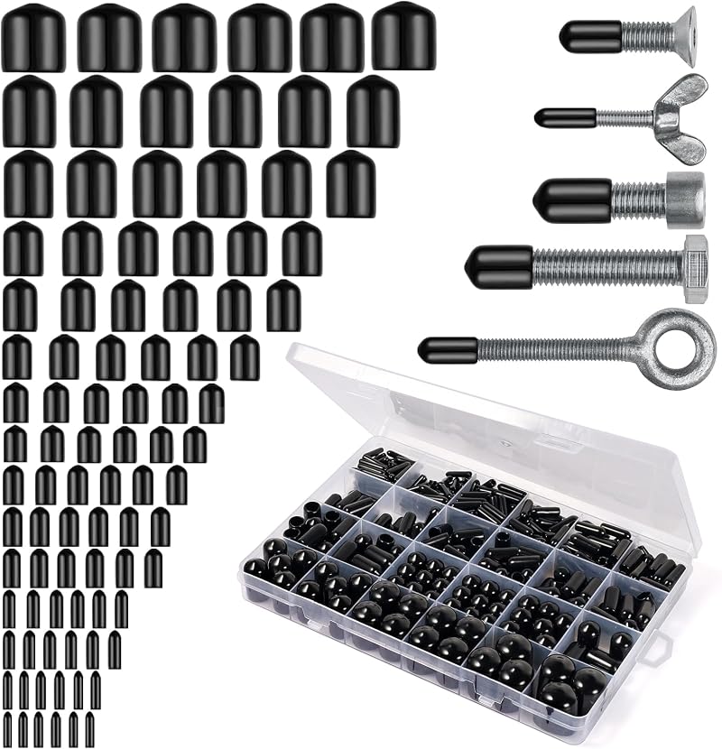 Realure 350Pcs Rubber End Caps 15 Sizes 1.5-15mm PVC Bolt Cover Protectors