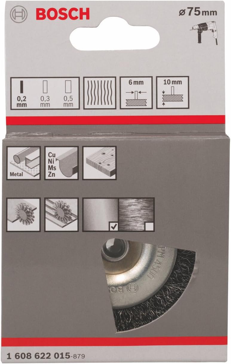 Bosch 1x PRO Steel Longlife Wire Wheel, Crimped Wire for 6 mm Cylindrical Shank and Drill (diameter 75 mm - Image 3