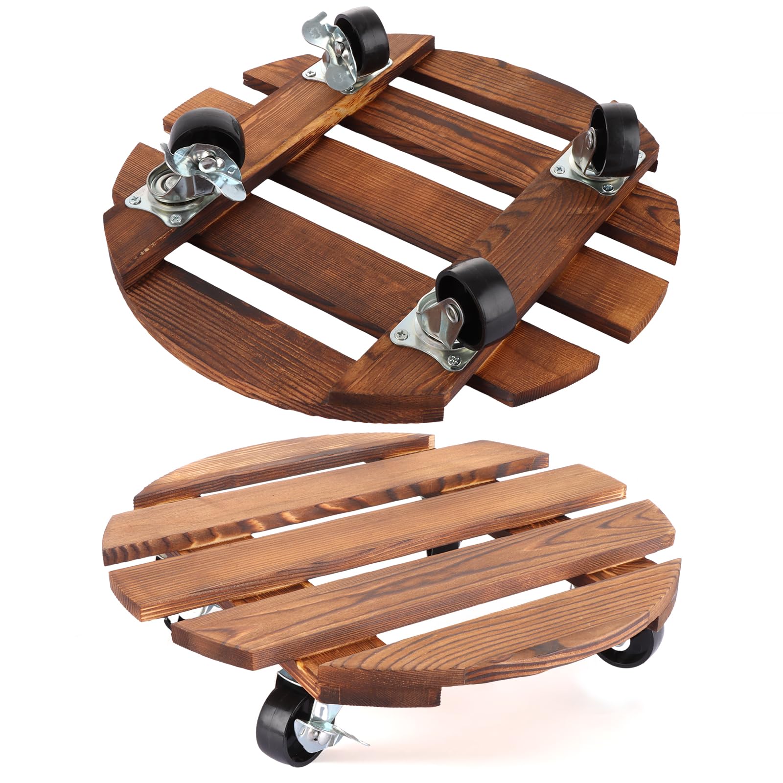 ASelected 2 Pack 12 Inch Plant Caddy, Wooden Plant Stand with Wheels, Plant Pot Trolley with Metal Lockable Caster Wheels Heavy Duty Rolling Plant Stand