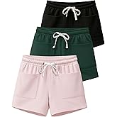 Real Essentials 3 Pack: Women's French Terry Square Pocket Shorts Lounge, Casual Shorts with Pockets (Available in Plus)