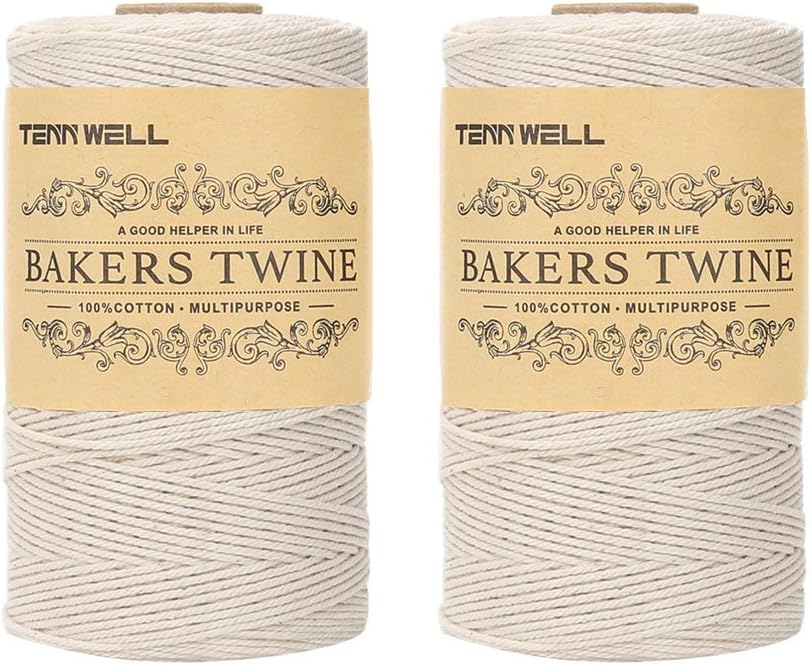 Tenn Well Bakers Twine, 3Ply 437 Yard Food Safe Cooking String Perfect for Trussing and Tying Poultry Meat Making Sausage DIY Crafts and Decoration(2PCS, White)