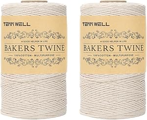 Tenn Well Bakers Twine, 3Ply 437 Yard Food Safe Cooking String Perfect for Trussing and Tying Poultry Meat Making Sausage DIY Crafts and Decoration(2PCS, White)