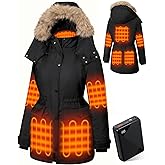 Hecusma Heated Jackets for Women with 18400mAh 12V Battery Pack Included, Parka Womens Heated Jacket with Hood Skating