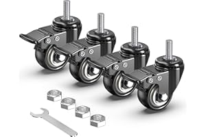HOLKIE Stem Caster Wheels 2 inch Total Locking Casters Set of 4, Threaded Stem 3/8" -16 x 1 (Diameter 3/8", Length 1") Swivel Heavy Duty Castors Black