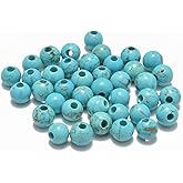 AD Beads Natural Gemstone 8mm Round Loose Beads Big Hole 2.5mm Sized 40pcs (Blue Turquoise)