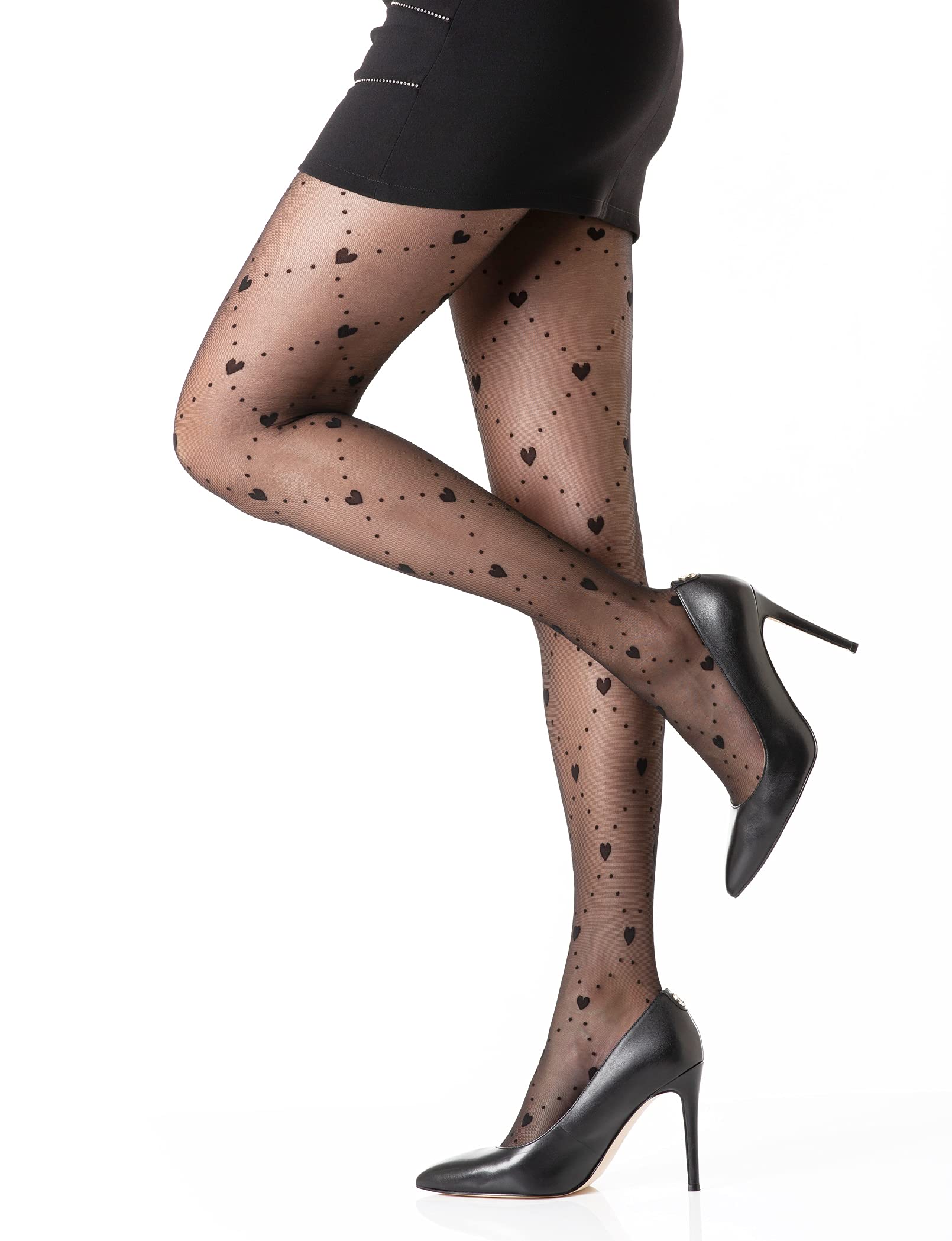 Gi&Gi Sheer Women's Tights with Rhombus, Polka Dot and Heart Pattern with Invisible Feet 40 Denier N.1548 (S/M)