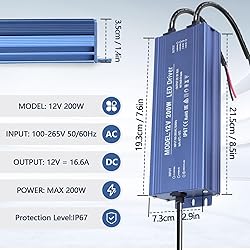 SUCIKORIO 12V 200W LED Power Supply IP67, Ultra