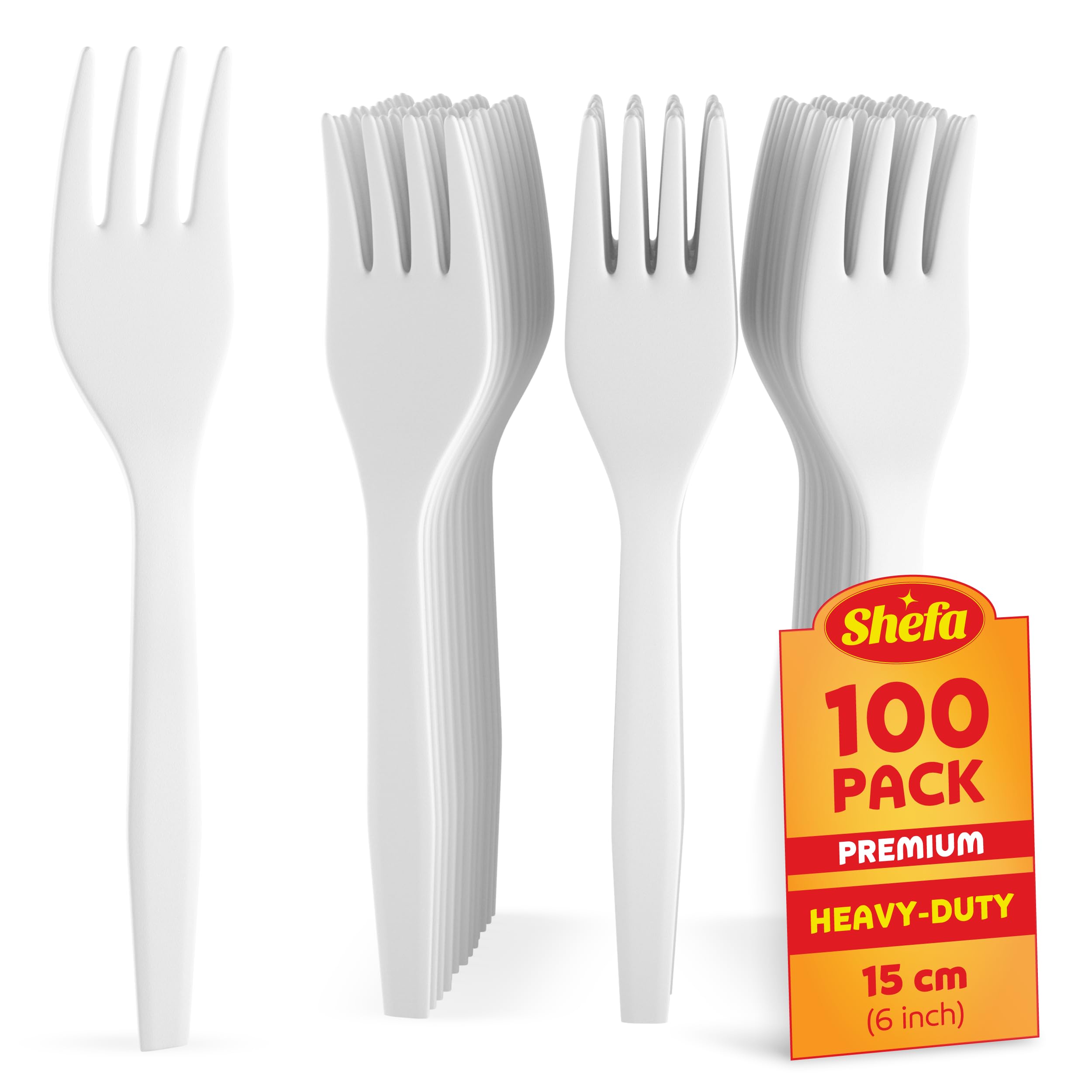 Shefa 100, Premium White Forks, Heavy Duty Forks, Microwave-Safe Tablefork, 6" Long for Birthday, Parties, Camping, Catering and Wedding Cutlery Set