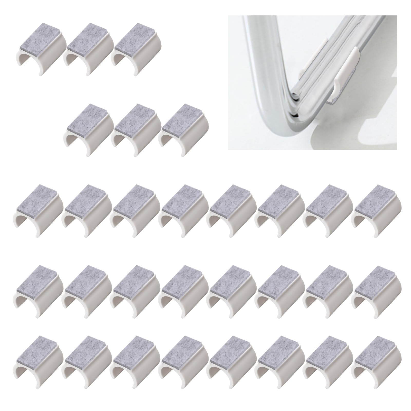 UFURMATE Chair Pads, 30Pcs 24mm Plastic Chair Leg Floor Protectors with Felt Pads, U Shaped Chair Tube Floor Protectors Non-Slip Rectangle Chair Legs Tips Caps for Round Sled Base Chair Leg (White)