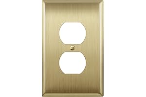 LIDER Duplex Receptacle Metal Wall Plate, Stainless Steel Outlet Cover, Corrosion Resistant, Mid-Size 1-Gang 4.88" x 3.11", 201 Stainless Steel, LMWP-21M-BB, Brushed Brass