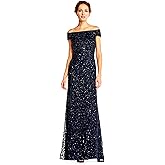 Adrianna Papell Women's Off Shoulder Bead Dress, Navy, 18