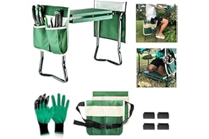 PLKO Garden Kneeler and Seat Stool Heavy Duty Garden Folding Bench with Large RemovableTool Pocket Gloves and Soft EVA Kneeling Pad for Gardening Lovers