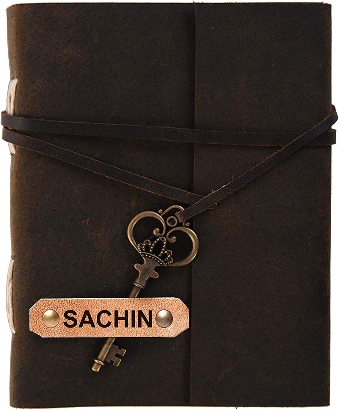 RJKART Sachin Embossed Key Lock A5 Leather Diary Journal Writing Notebook Diaries (Brown; 5x7 Inch)