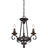 Quoizel Noble Candle Chandelier, 3-Light, 19" H x 16" W Rustic Black Vintage Chandelier, 60W Bulbs, Max Adjustable Height 74"
