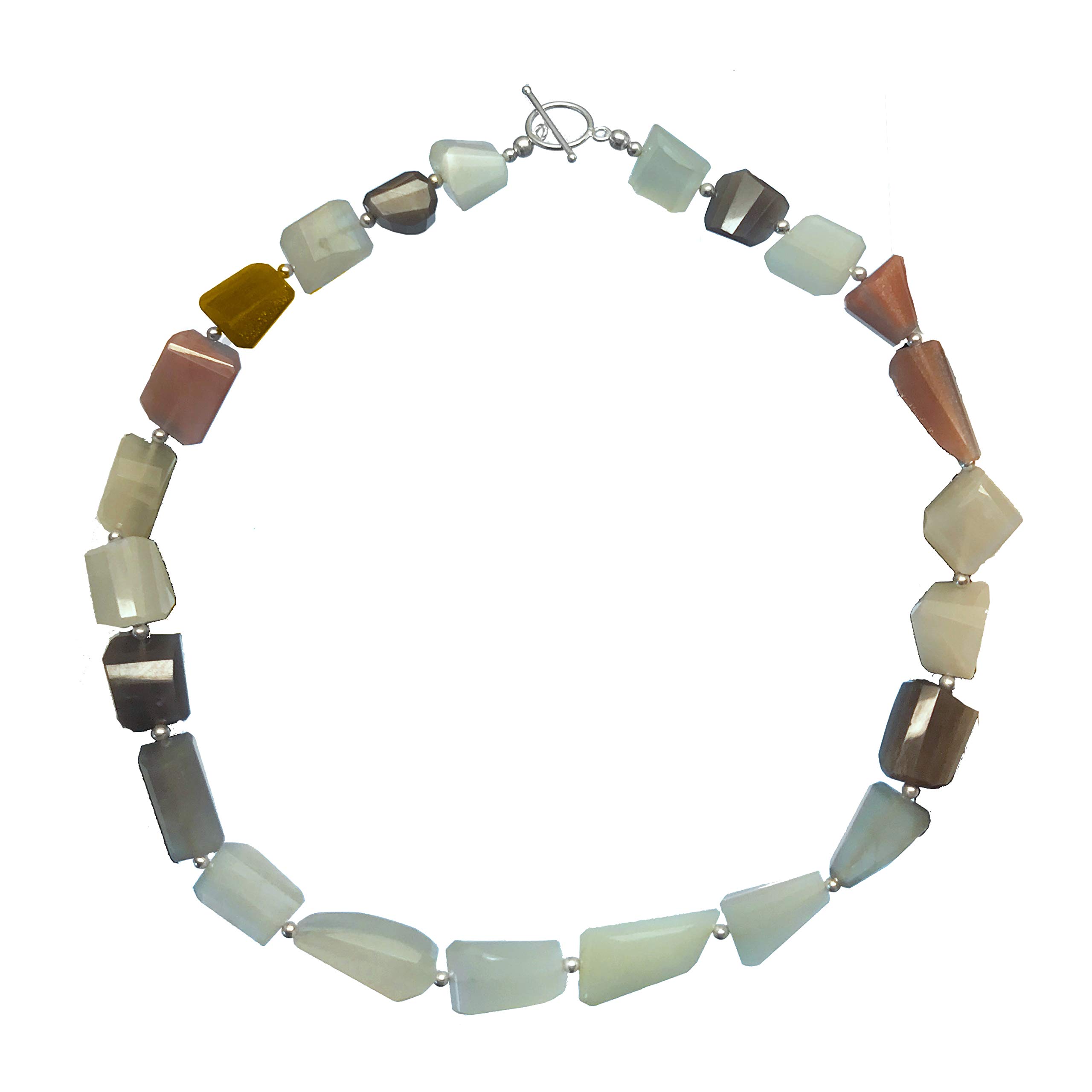 Franki Baker Facetted Multi Coloured Natural Moonstone Statement Chunky Necklace on Sterling Silver. Length: 50cm