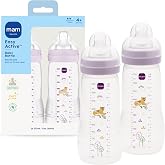 MAM 11oz Natural Flow Active Anti-Colic Baby Bottle, 4+ Mths, 2 Pack | BPA Free, Fast Flow Skin Soft Anti-Colic Silicone Nipple, Anti-Slip Grip, Leak-Proof, Made In Europe, Purple Iris