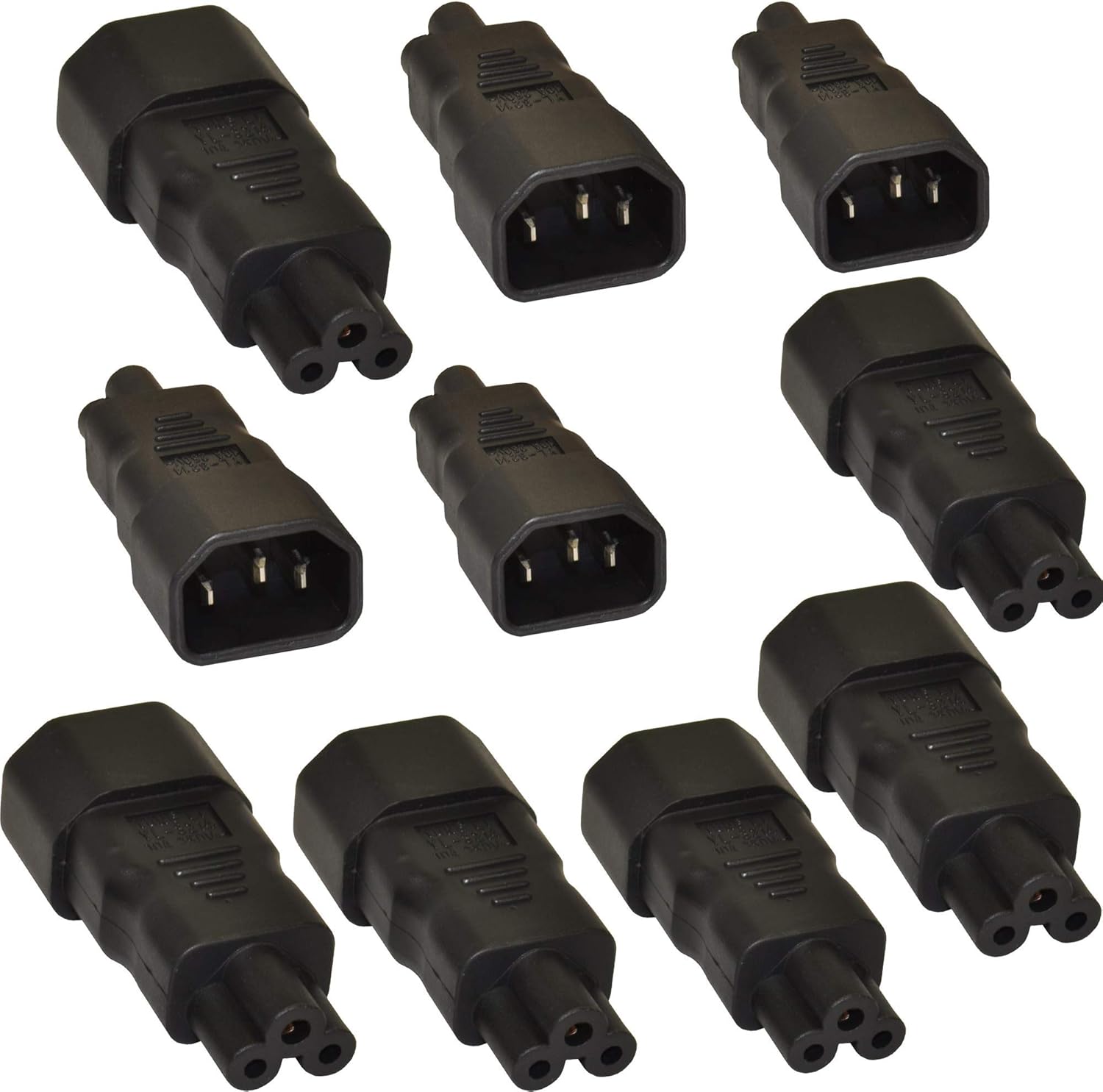 1STec 10 Pack of IEC C14 to C5 Adaptors 250V 10A Electrical Plug Cloverleaf Mickey Mouse Type Electric Socket for Converting Domestic Appliance Mains Power Cable Lead Converter (10 x C14-C5