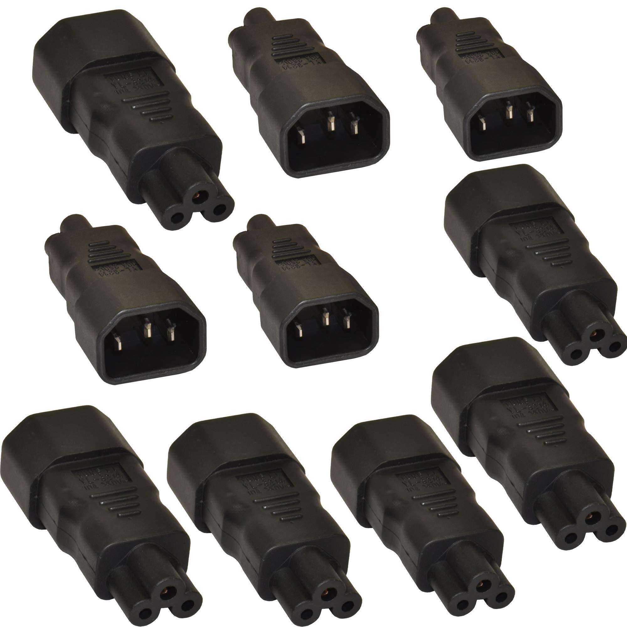 1STec 10 Pack of IEC C14 to C5 Adaptors 250V 10A Electrical Plug Cloverleaf Mickey Mouse Type Electric Socket for Converting Domestic Appliance Mains Power Cable Lead Converter (10 x C14-C5, Black)