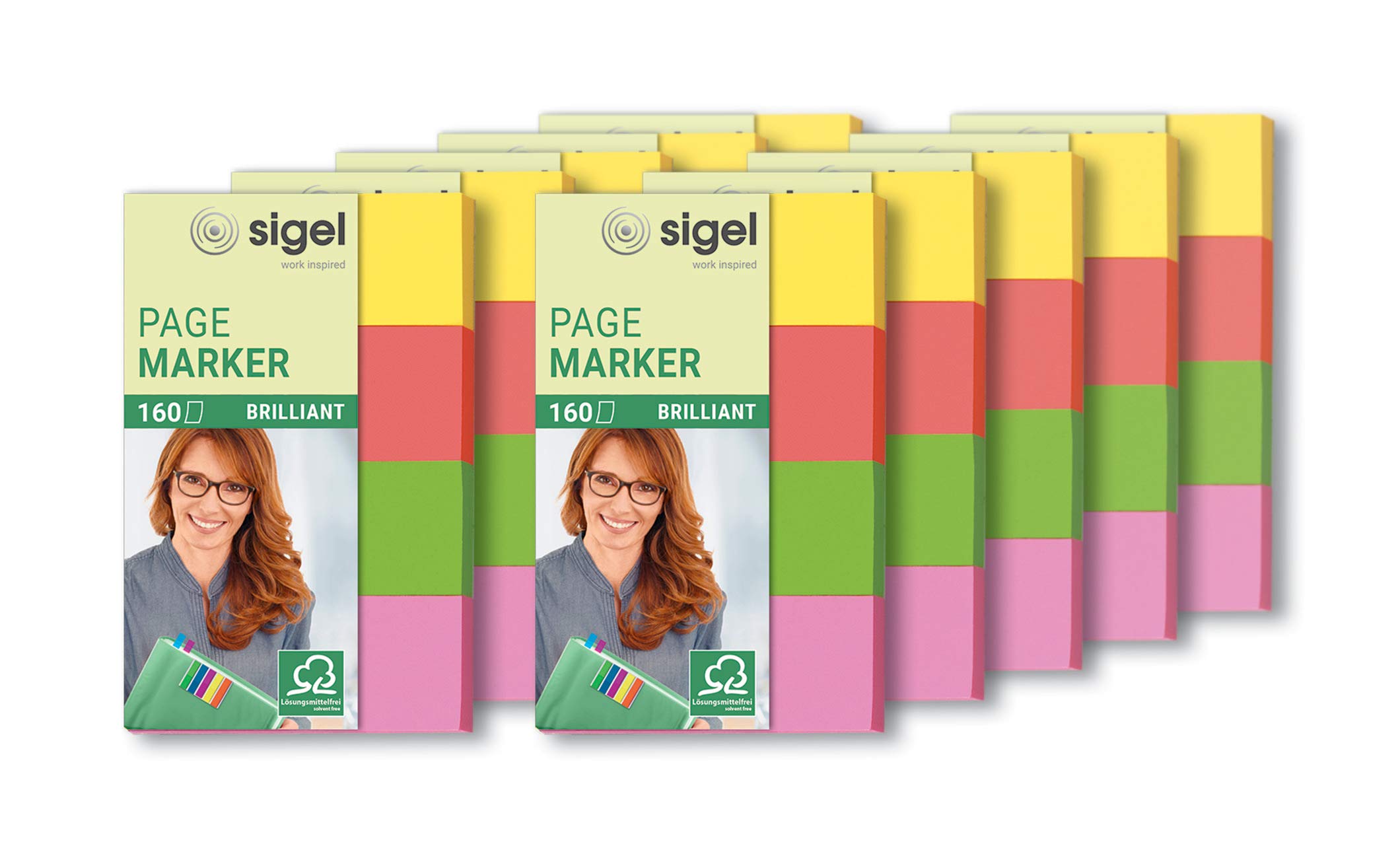 SIGEL HN630 Adhesive Paper Bookmarks, 1600 sheets of 5 x 2 cm, FSC certified, orange, yellow, pink, green