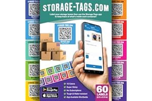 STORAGE-TAGS QR Code Storage Tags (Multicolored) - Smart Stickers - Tracking Labels for Totes - Scan Storage Bins & Containers - Moving House - Track Inventory - Android and iOS App - Pack of 60