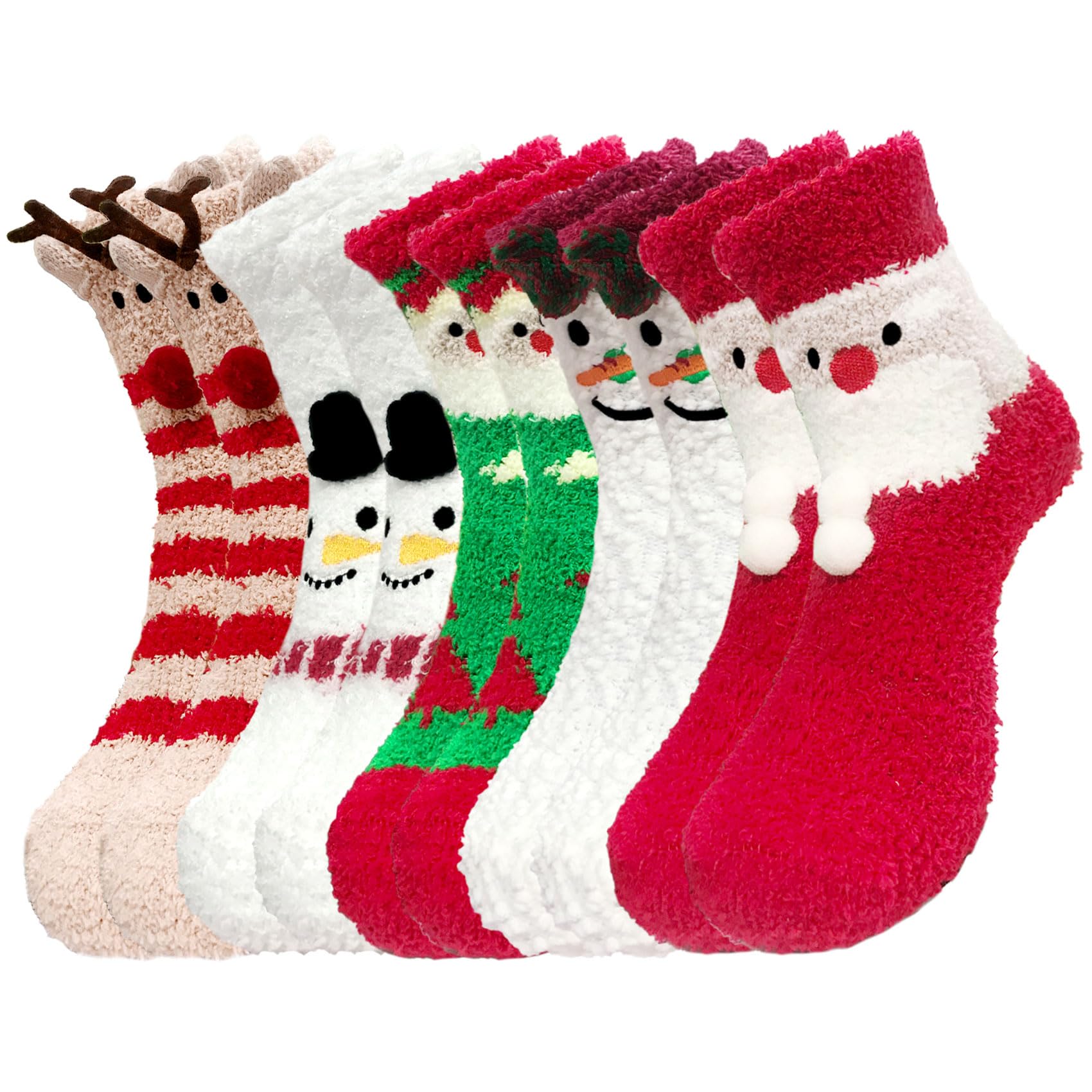 Funnlot Fluffy Socks 5 Pairs Christmas Socks Women Christmas Sock Kids Christmass Bed Sock for Gift Change