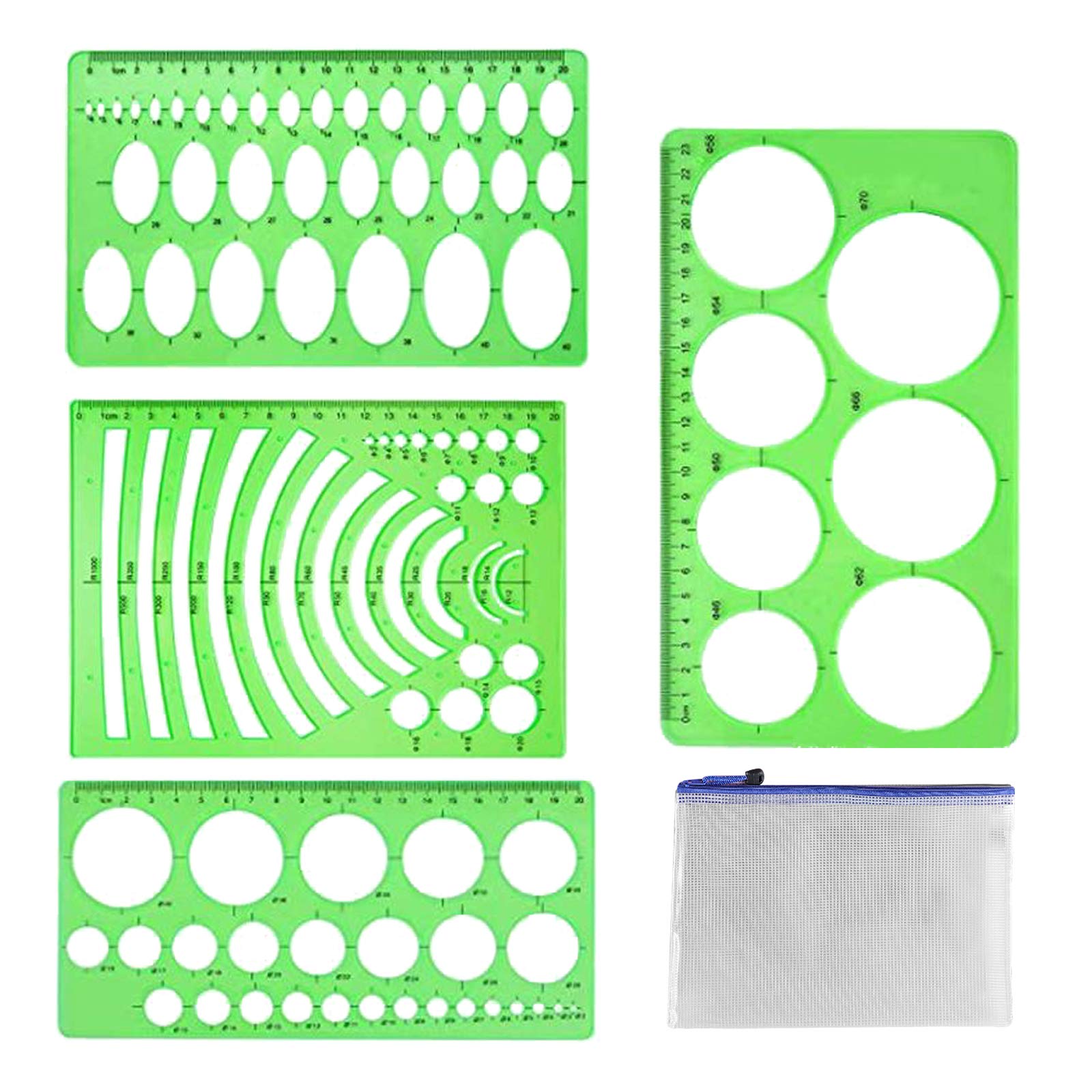 4 Pieces Geometric Drawings Templates Stencils Plastic Measuring Template Rulers Clear Green Shape Template For Drawing Engineering Drafting Building School Office Supplies