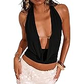 SweatyRocks Women's Y2k Sexy Halter Tops Deep V Neck Backless Low Cut Top Going Out