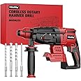 Cordless Rotary Hammer Drill for Milwaukee 18V Battery, Brushless SDS-Plus Hammer Drill with Safety Clutch for Concrete/Masonry, 1500 RPM, 4 Modes with 360°Auxiliary Handle, Including 4 Drill Bits