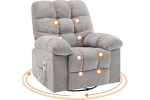 TIOUTBOT Rocking Recliner Chair with Vibration Massage & Heat, 360° Swivel Oversized Rocker Recliner with Side Pocket for Living Room, Bedroom & Nursery