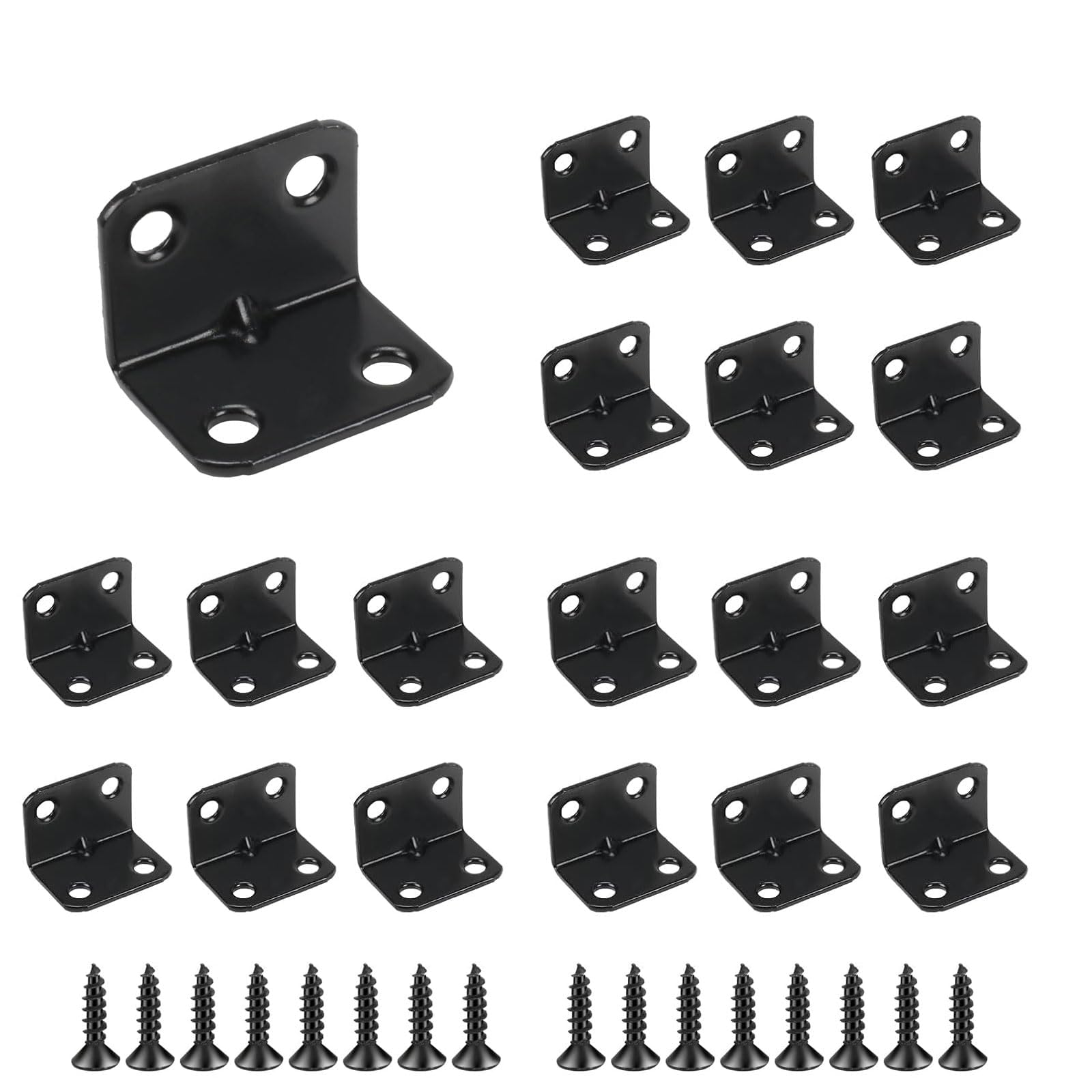 Luabue 24PCS L Brackets Black Metal Corner Bracket for Wood 30*23*23mm Stainless Steel Right Angle Brackets with Screws 90 Degree Bracket for Shelves Wood Furniture Fixation