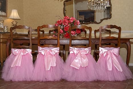 Wisdomtoy 4 Pack Holiday Wedding Banquet Bow Knot Tutu Chair Skirt Cover Birthday Party Decoration Pink