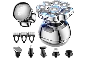 LCMWB 9D Electric Head Shaver for Bald Men, 6-in-1 Bald Head Shavers for Men with Nose Hair Trimmer, Waterproof Electric Razor Grooming Kit, Wet/Dry Detachable Head Shavers with LED Display
