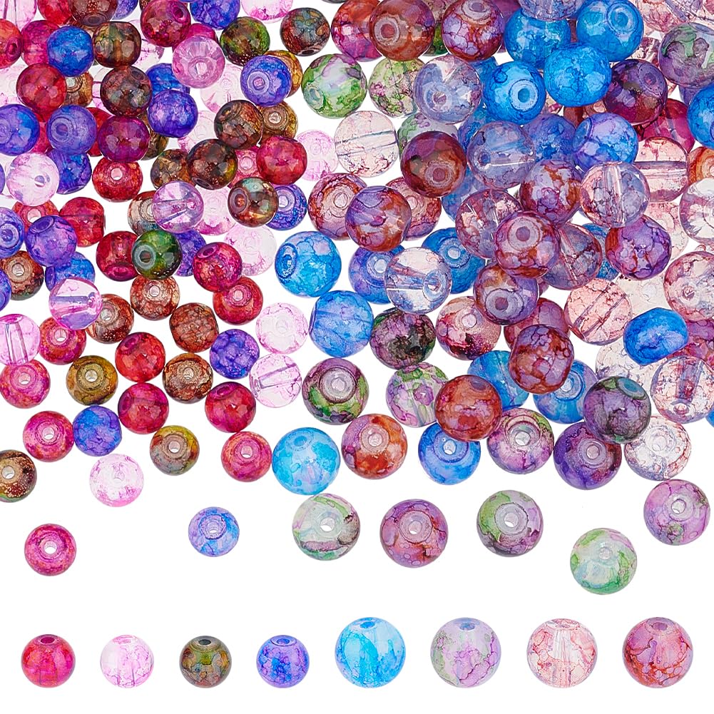 arricraft 240 Pcs 8 Styles Baking Painted Glass Beads, Round Transparent Glass Beads Loose Crystal Beads for DIY Crafts Bracelets Jewelry Making