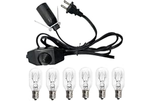 haraqi Salt Lamp Cord and Bulbs,Himalayan Salt Lamp Replacement Cord with Dimmer Switch,Original UL Listed Cord Bulb Replacement for Salt Rock Lamp with 6 Pack 25 Watt E12 Bulbs