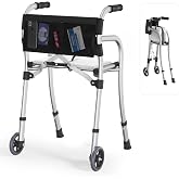Narrow Folding Walkers for Seniors with Seat, Compact Travel Walker | Aluminum Lightweight 2 Wheel Walker for Petite Senior,Front Wheel Walker with Small Seat for Compact Doorways &amp;Tight Spaces