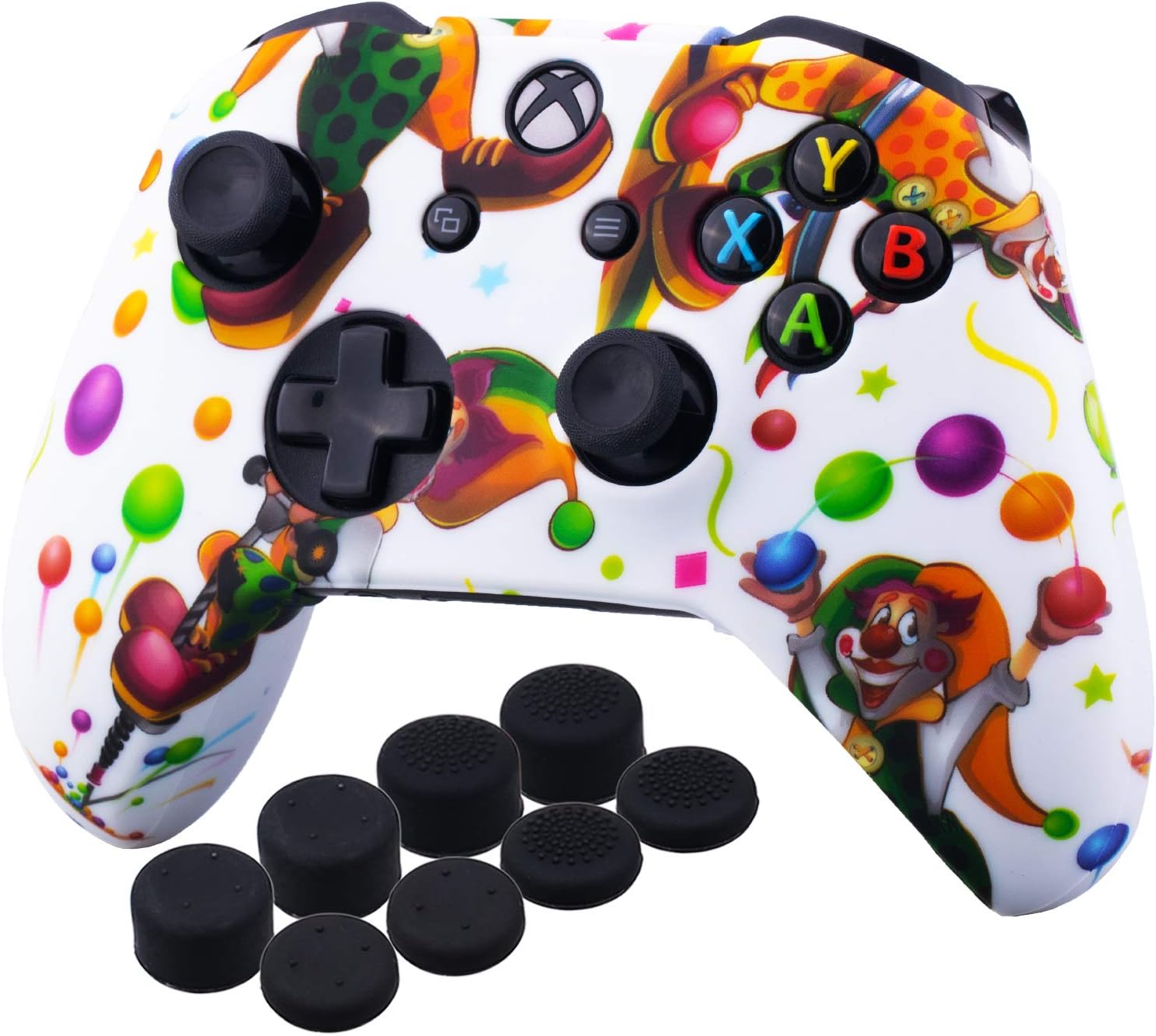 YoRHa Printing Rubber Silicone Cover Skin Case for Xbox One S/X Controller x 1(Joker) With PRO Thumb Grips x 8