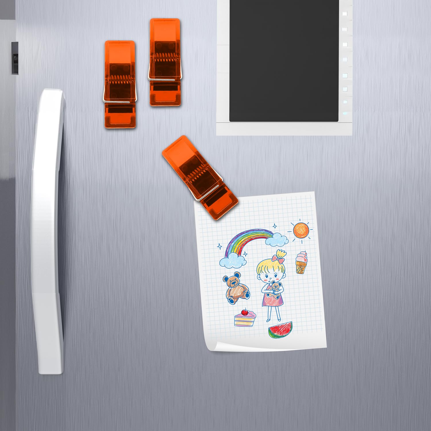 Leddy Living 3PCS Colorful Clip Magnet for Refrigerator, Fridge Magnet, Decoration for Magnetic Whiteboard, Home, Kitchen, Office, School, Notice Board (Orange)