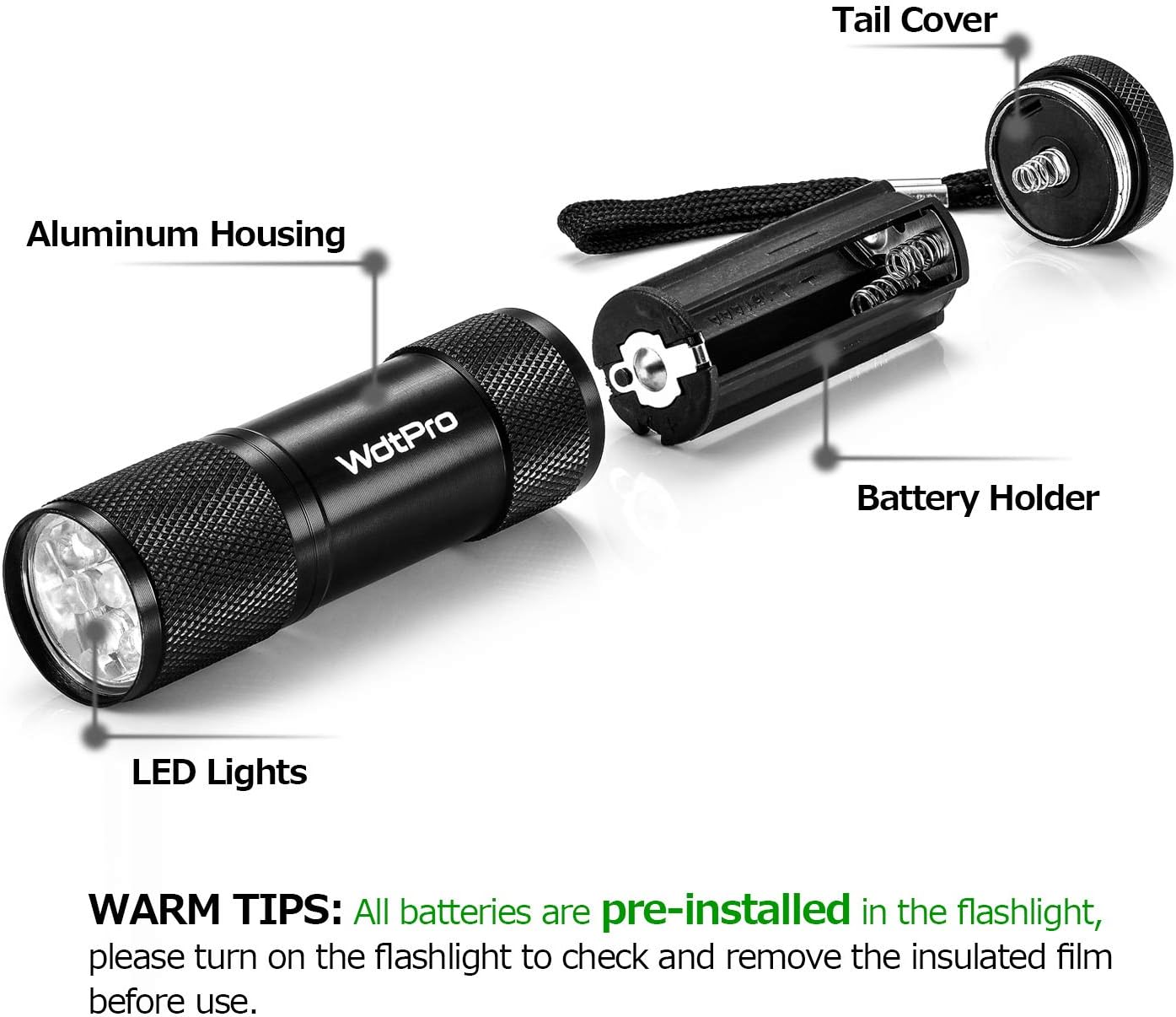 WdtPro 6-Pack Small Flashlight with 18 AAA Batteries - Super Bright 9 LED Mini Flashlights Colors Assorted - Best Mini Gifts for Kids, Men, Women: Home & Kitchen