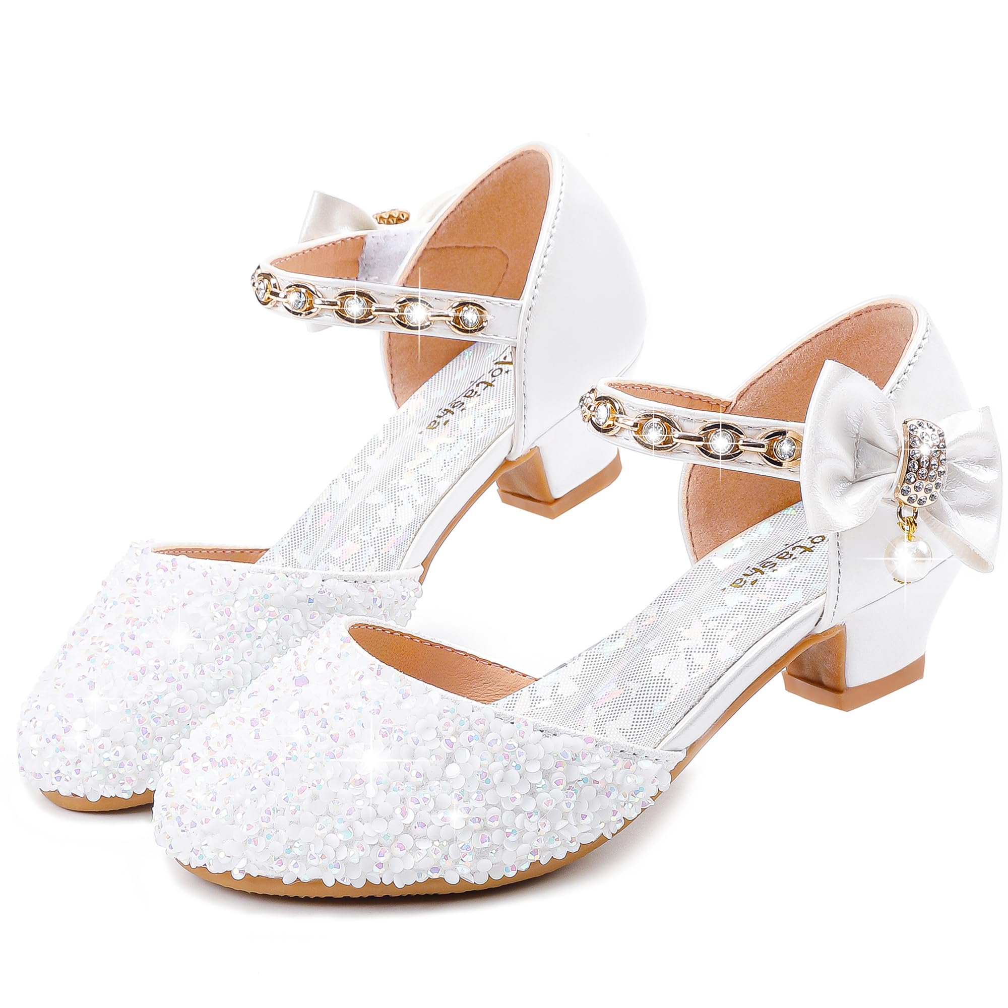Motasha Girls Sandals Size 13 Sequins White Closed Toe High Heels With Wedding Party Flower Girls(M7501 White 13) Image