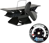 4YourHome Stove Fan w/ Temp Gauge Wood Log Burner Heat Powered Black L120 W215 view 1
