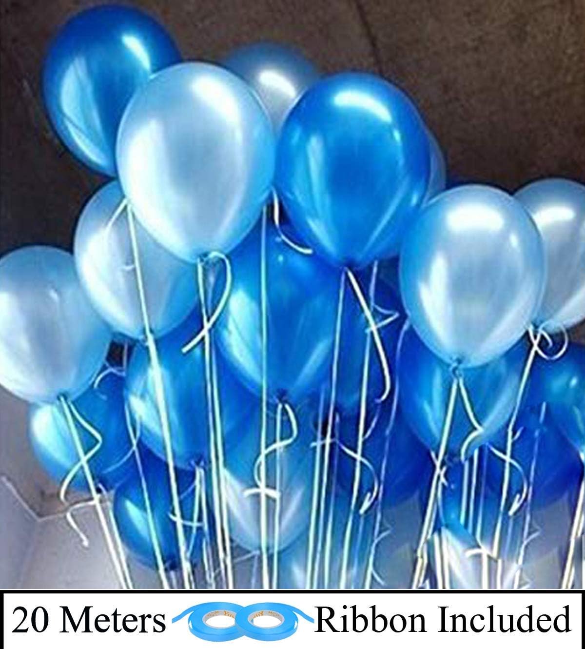 TRISHRA 10-inch Metallic Balloons Light Blue and Blue for Birthday Decoration - Pack of 50