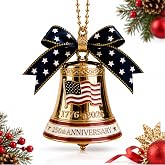 United States 250th Anniversary Bell Ornament, Metal Enamel Crafted, B | Handmade Commemorative Hanging Decor for Patriotic Christmas Tree, Collectors Gift, Outdoor Garden Fence Patio Decor