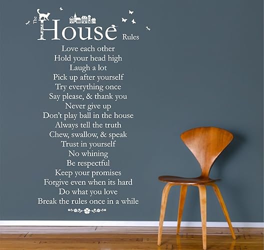 House Rules, Family Quote, Vinyl Wall Art Sticker. Mural, Decal. Home