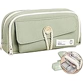 UIVXXUD Simple Style Cotton Rope Pencil Holder - Large Capacity Multi-layered Pencil Case Organizer, Aesthetic Minimalist Fabric Pen Pouch with Zipper, Durable Eco-Friendly Pen Pouch Bag (Green)